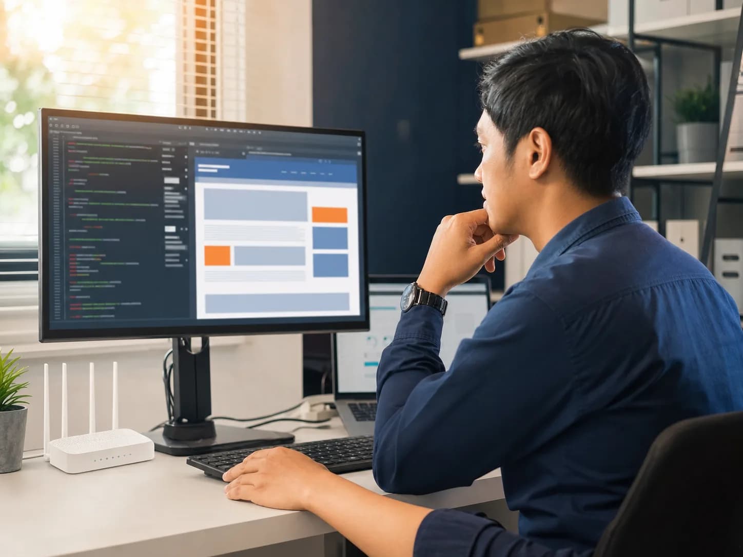 Teknisi memeriksa masalah website dan WordPress